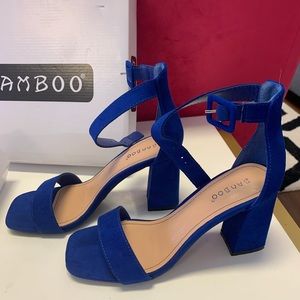 Bamboo Royal Blue Square Toe Heel